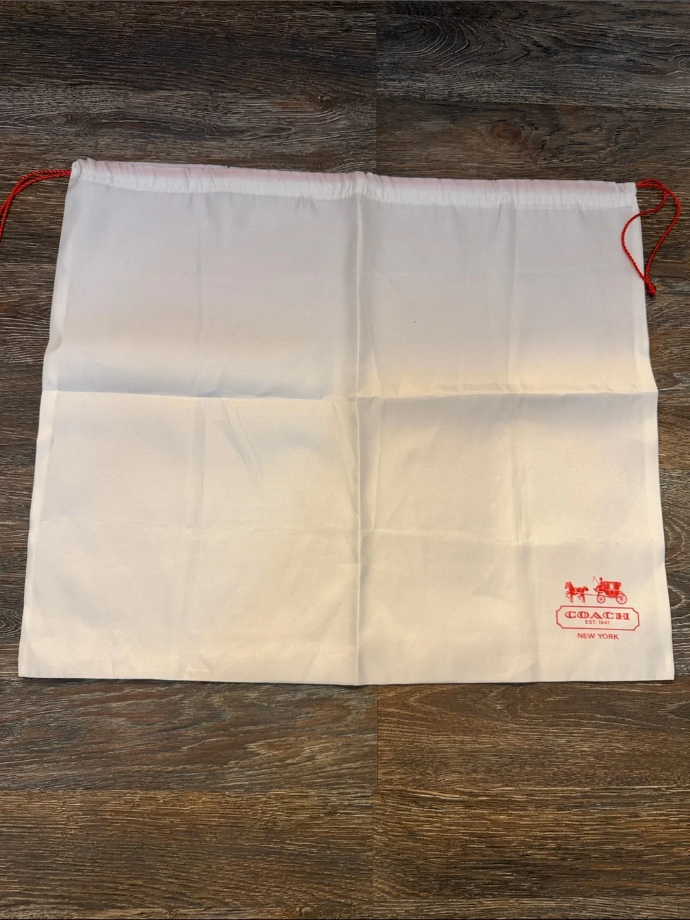 Coach White Drawstring Pouch with Red Logo